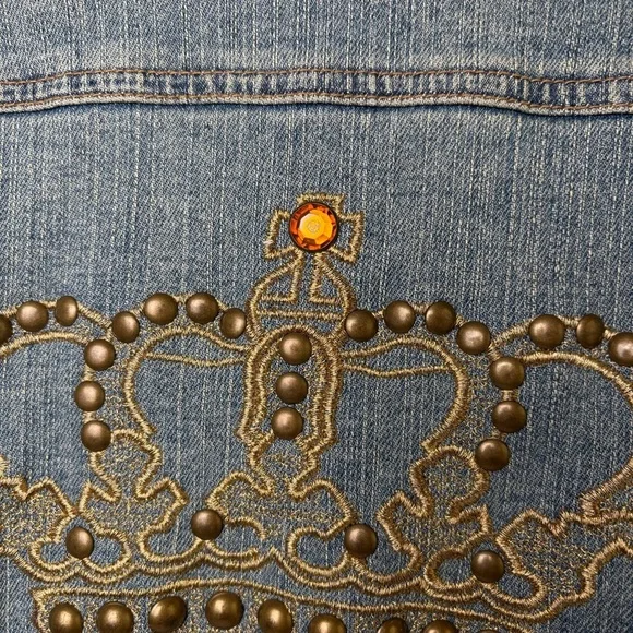 INC Vintage Y2K Embroidered Crown Rhinestone Jean Jacket Denim Jacket M - Picture 4 of 12